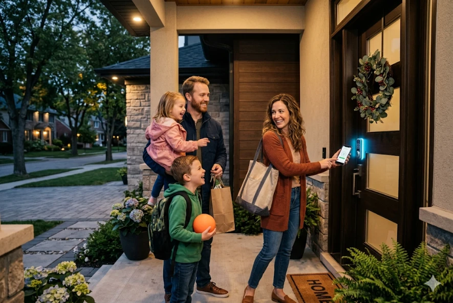 Kwikset smart lock with Matter support on modern entry door