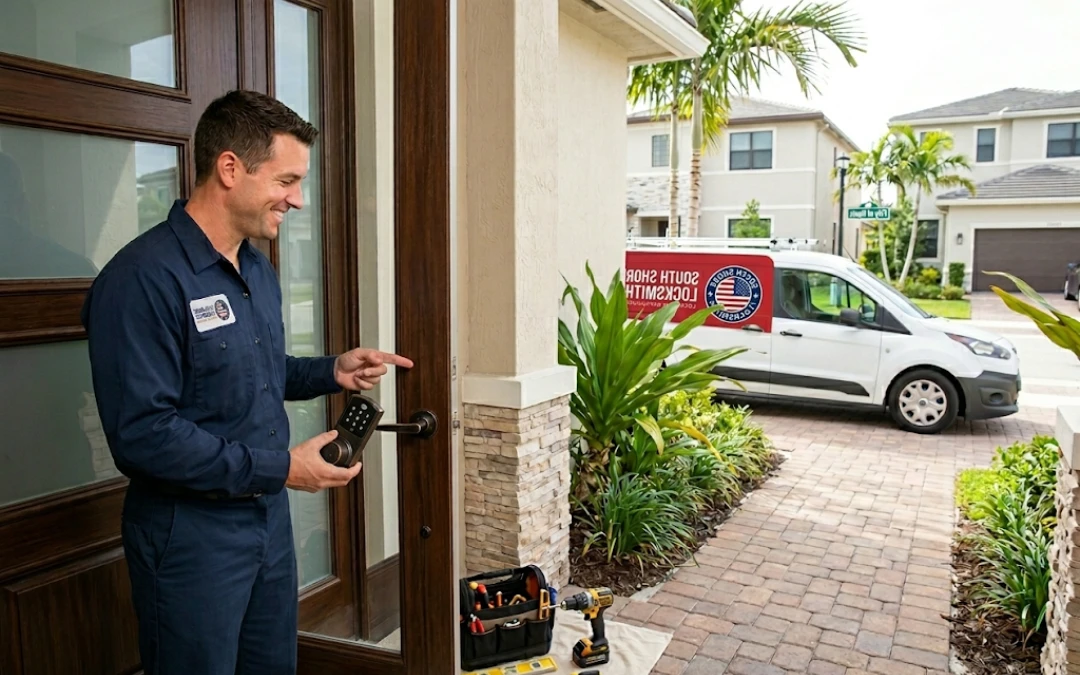 Expert Locksmith Davie installing a new deadbolt on a residential door