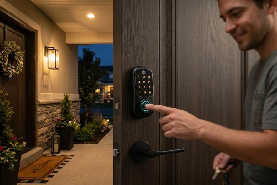 Yale smart lock with fingerprint reader for keyless entry
