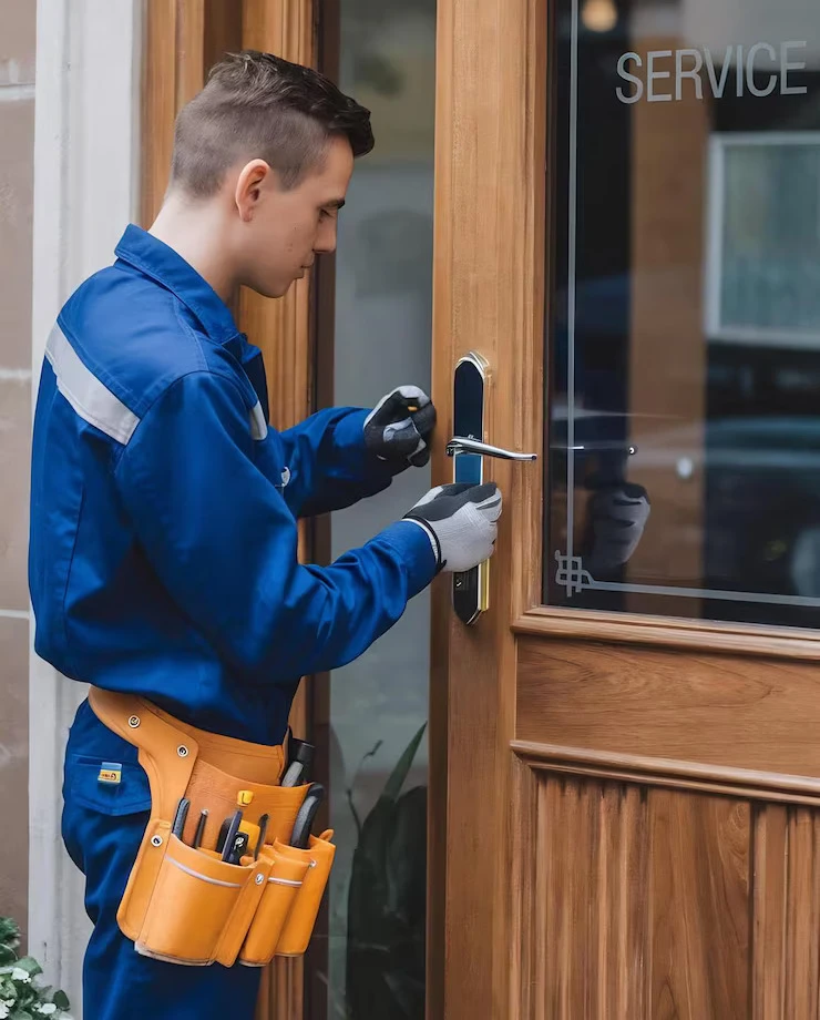 Emergency locksmith Tequesta technician providing door lockout service in Tequesta FL