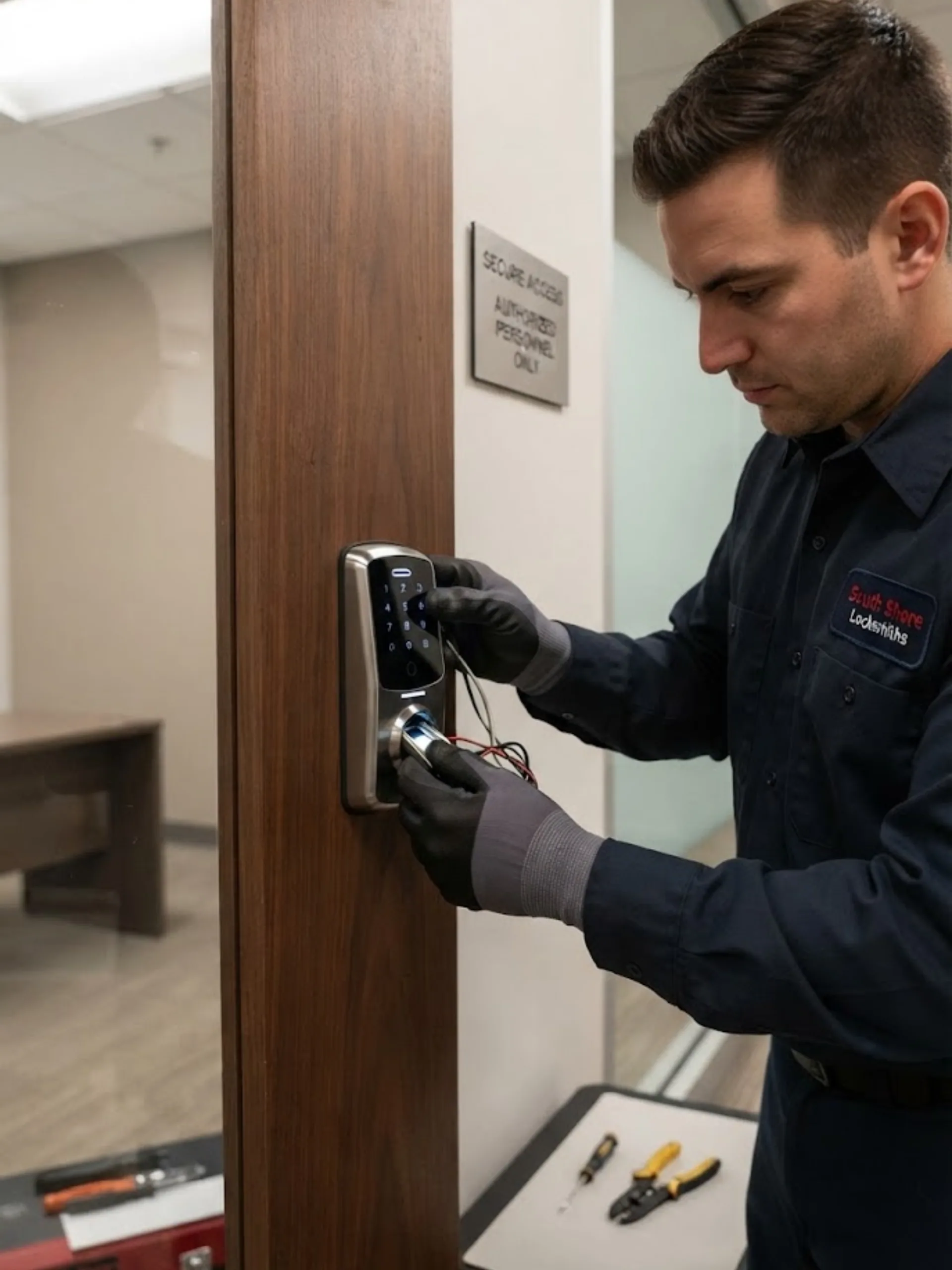 Available Locksmith Pembroke Pines setting up office electronic security.